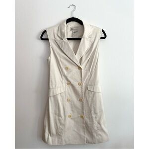 BCBG Sleeveless Double-Breasted Cream Vest Dress